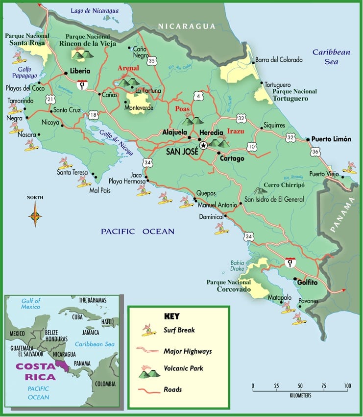 Surfing Map in Costa Rica
